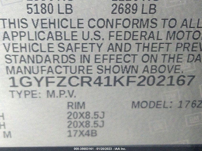 2019 Cadillac Xt4 Premium Luxury VIN: 1GYFZCR41KF202167 Lot: 35653161