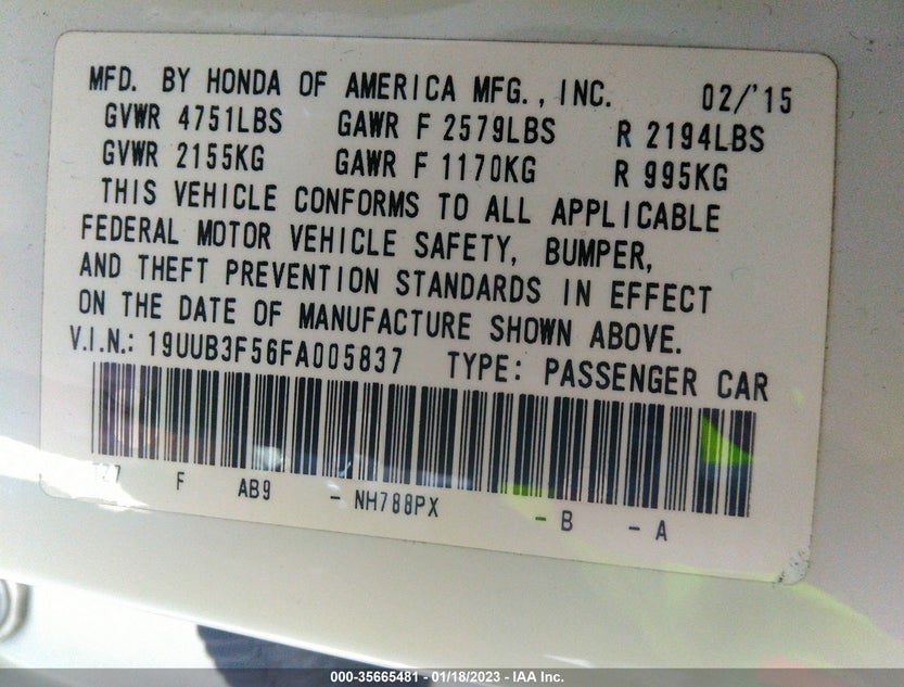 19UUB3F56FA005837