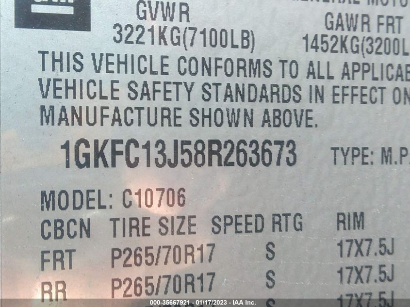 1GKFC13J58R263673 2008 GMC Yukon Sle