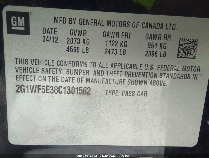 2G1WF5E38C1301562
