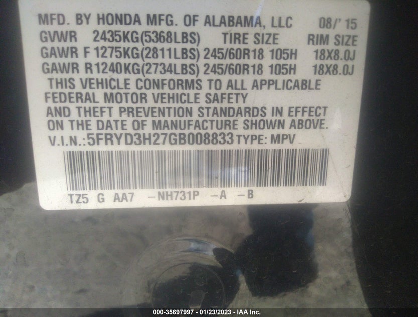 5FRYD3H27GB008833