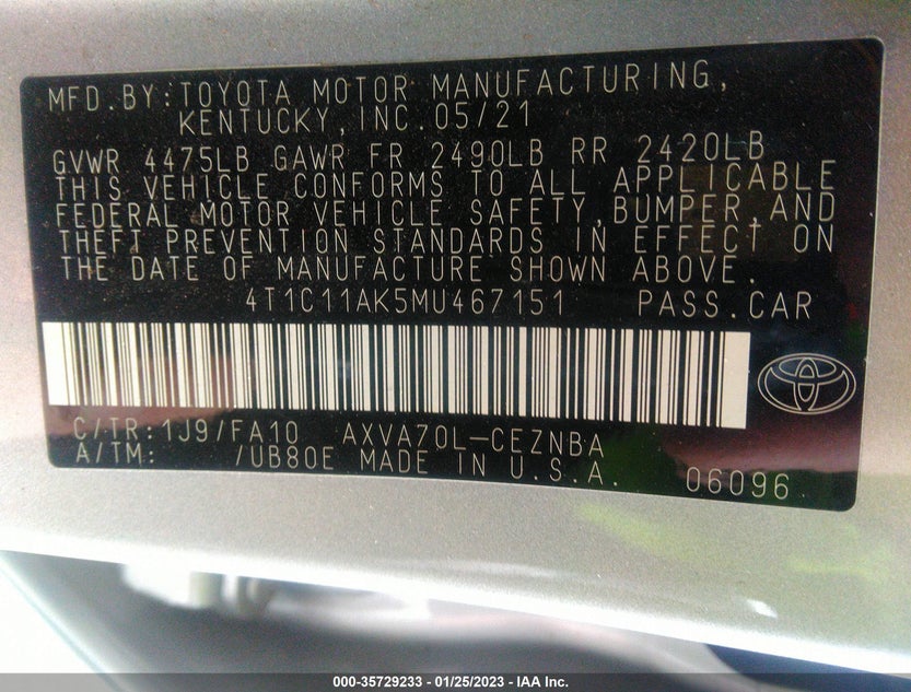 4T1C11AK5MU467151