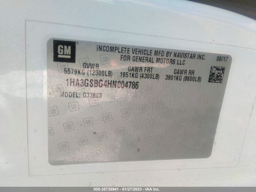 2017 Chevrolet Express Cutaway Work Van VIN: 1HA3GSBG4HN004786 Lot: 35735941