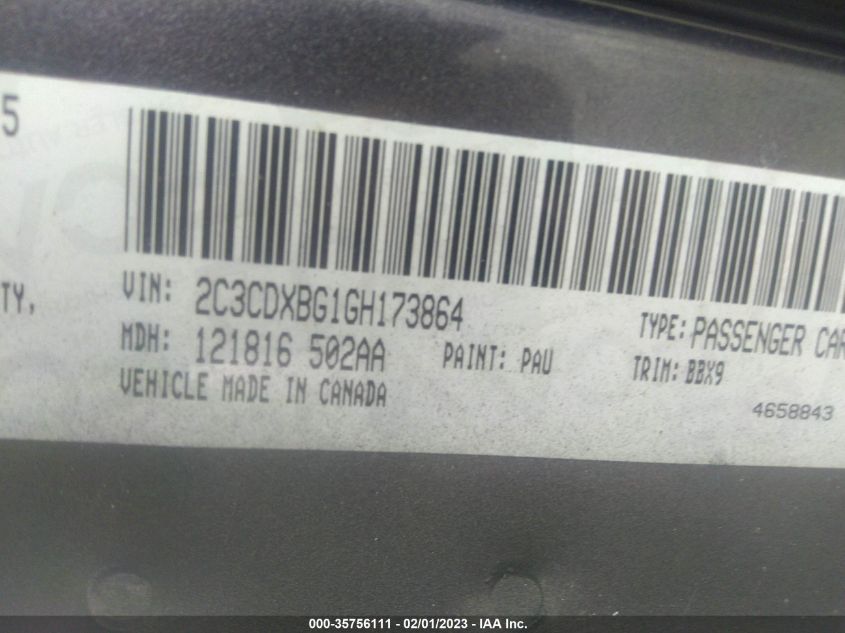 2C3CDXBG1GH173864 2016 Dodge Charger Se