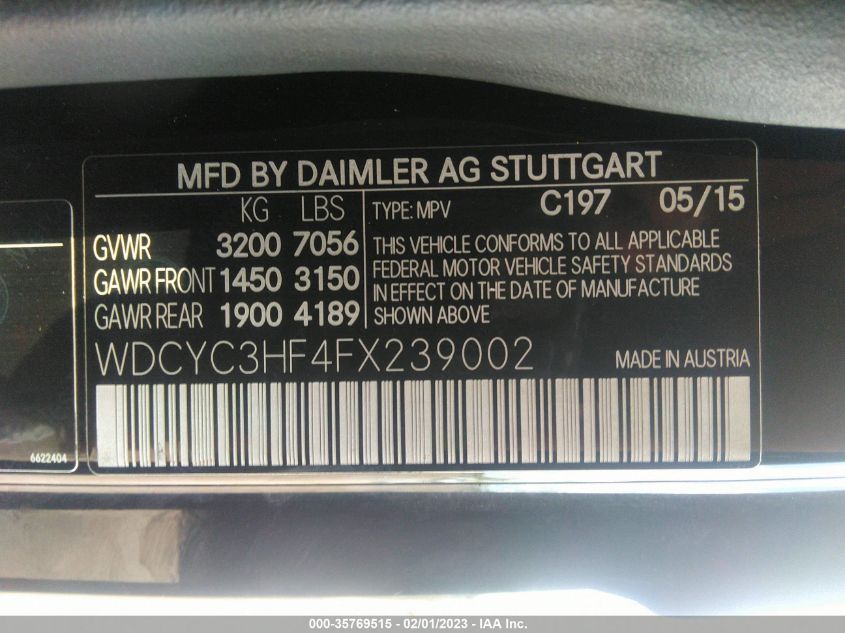 VIN WDCYC3HF4FX239002 2015 Mercedes-Benz G-Class, G... no.9