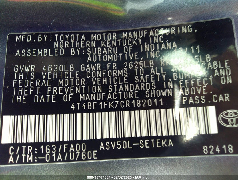 4T4BF1FK7CR182011