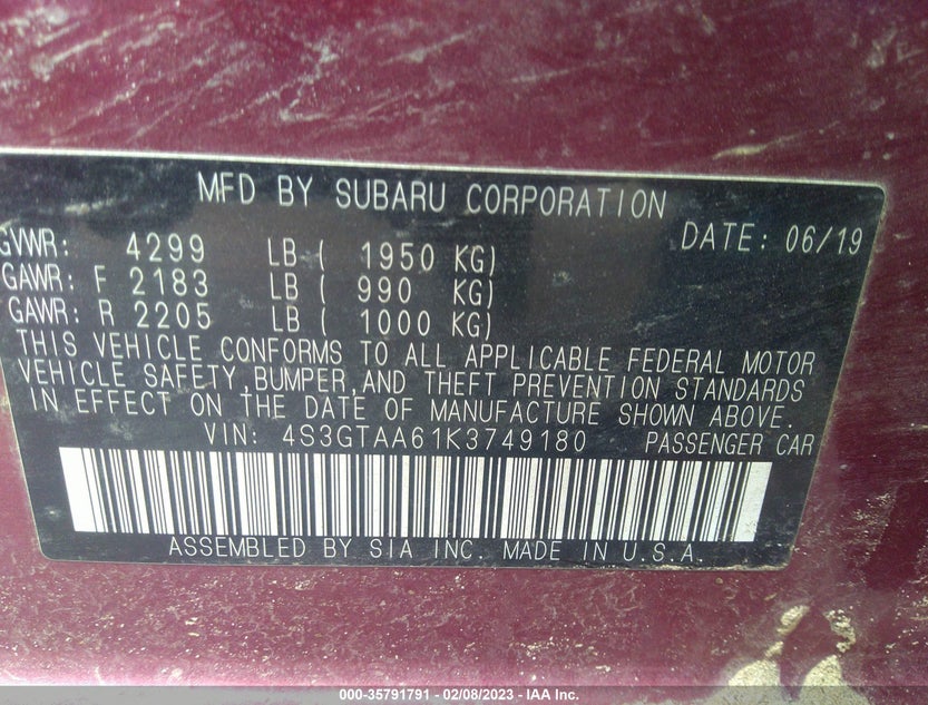 4S3GTAA61K3749180