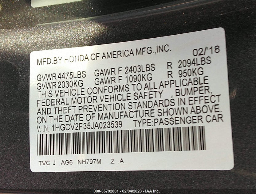 1HGCV2F35JA023539
