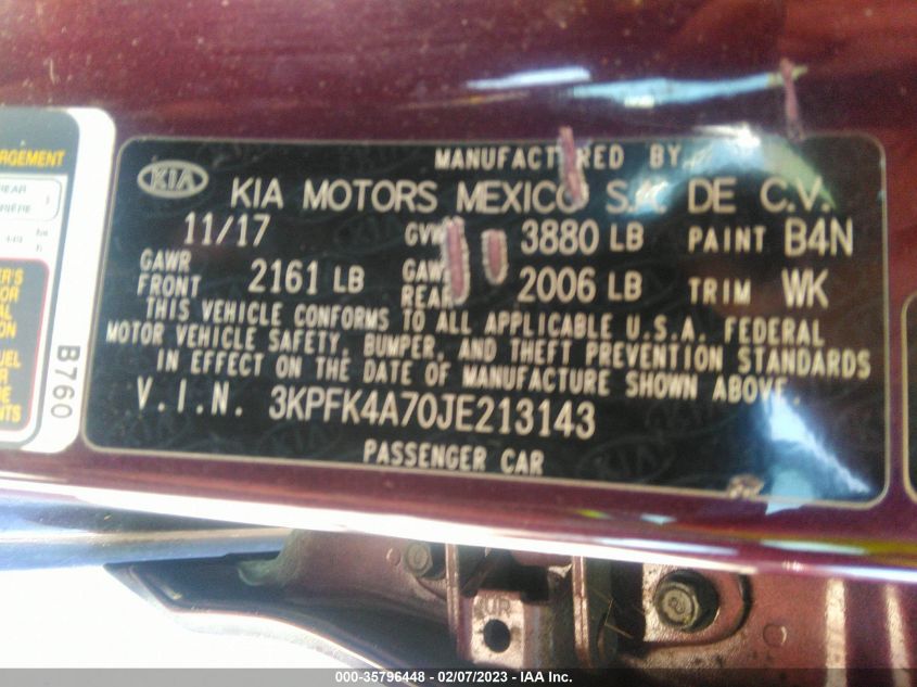 VIN 3KPFK4A70JE213143 2018 KIA Forte, LX no.9