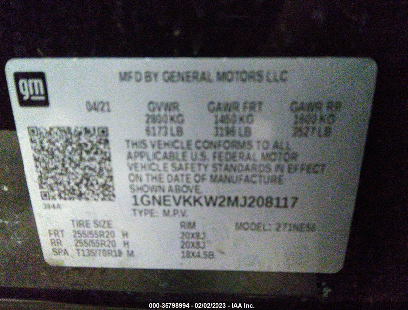 1GNEVKKW2MJ208117