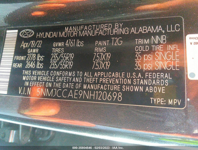 5NMJCCAE9NH120698