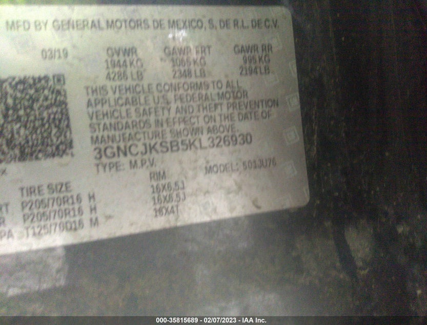 3GNCJKSB5KL326930