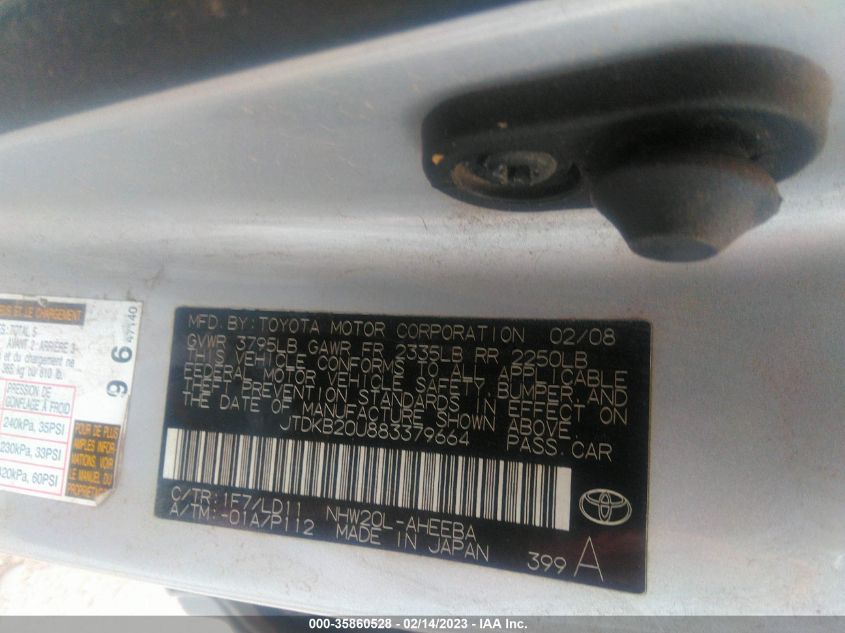 JTDKB20U883379664 2008 Toyota Prius Touring