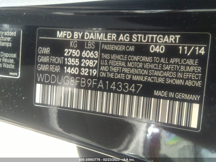 2015 MERCEDES-BENZ S 550 4MATIC WDDUG8FB9FA143347