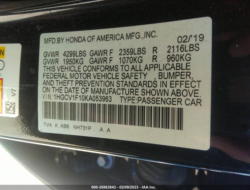 1HGCV1F10KA053963
