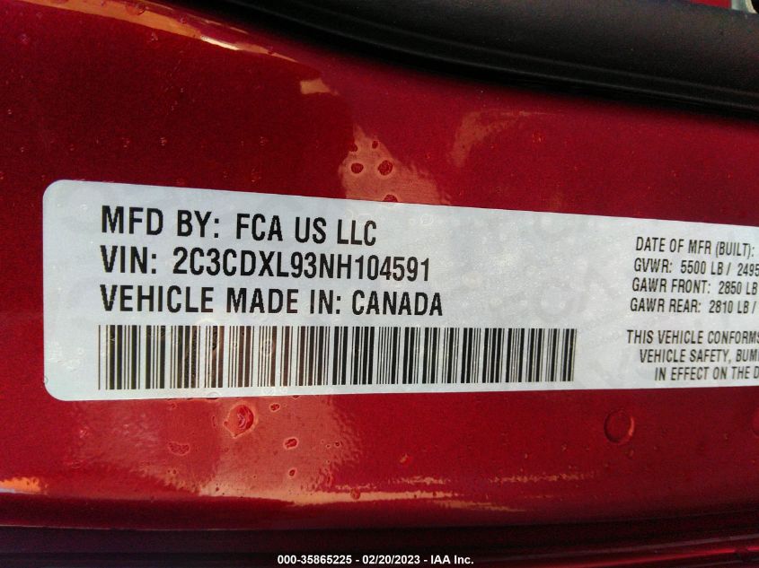 2022 Dodge Charger - 2C3CDXL93NH104591