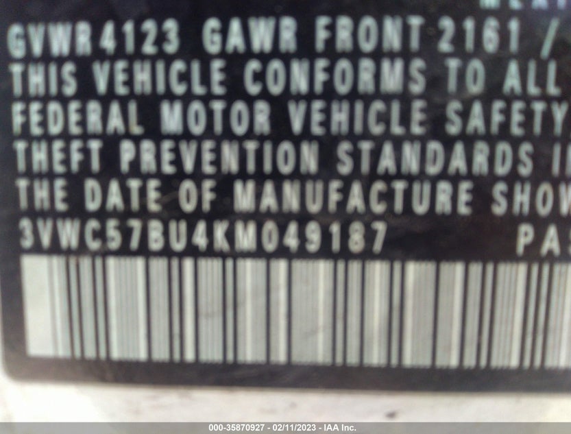 3VWC57BU4KM049187