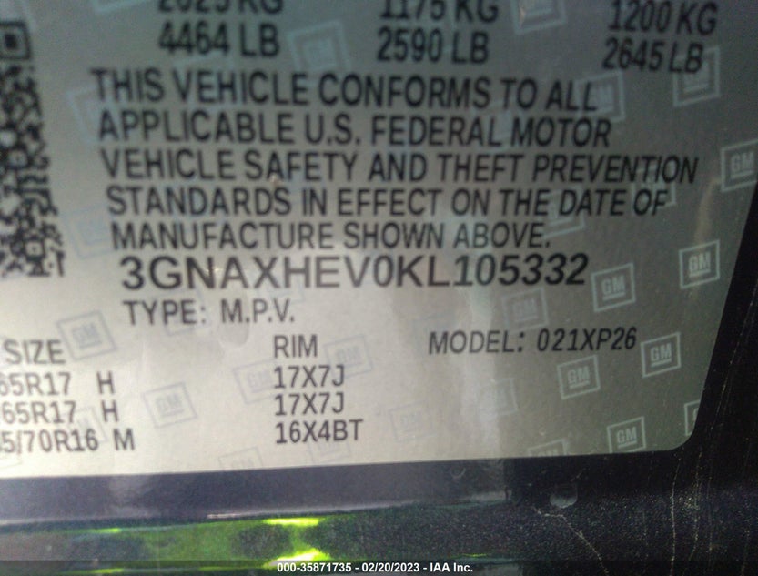 3GNAXHEV0KL105332