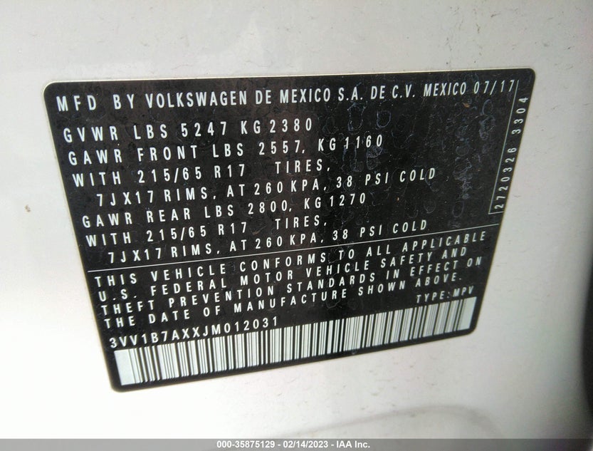 3VV1B7AXXJM012031