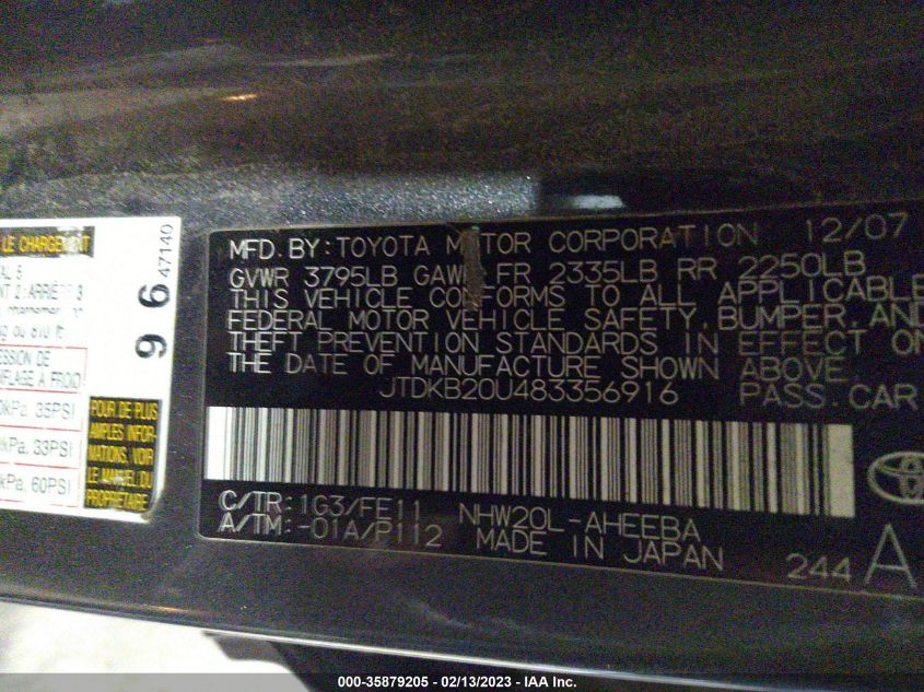 JTDKB20U483356916 2008 Toyota Prius Touring