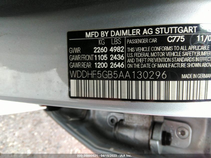 WDDHF5GB5AA130296 2010 Mercedes-Benz E 350