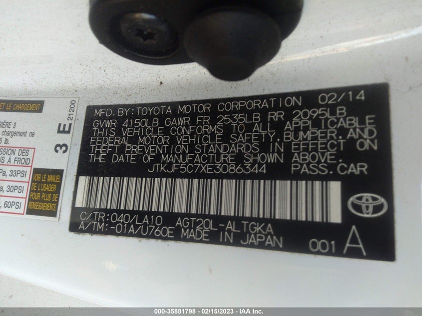 2014 Scion Tc Monogram VIN: JTKJF5C7XE3086344 Lot: 35881798