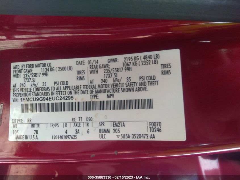 1FMCU9G94EUC24295 2014 Ford Escape Se