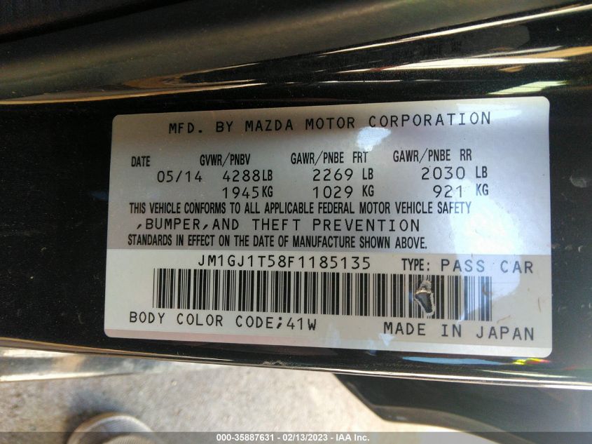 2015 Mazda Mazda6 I Touring VIN: JM1GJ1T58F1185135 Lot: 35887631