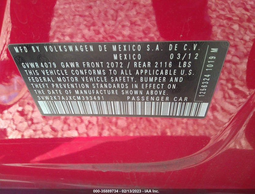 3VW2K7AJXCM393491