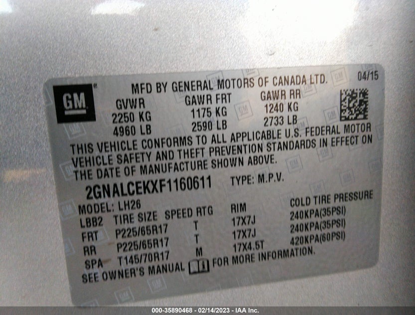 2GNALCEKXF1160611