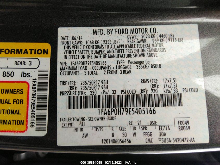 1FA6P0H79E5405166 2014 Ford Fusion Se