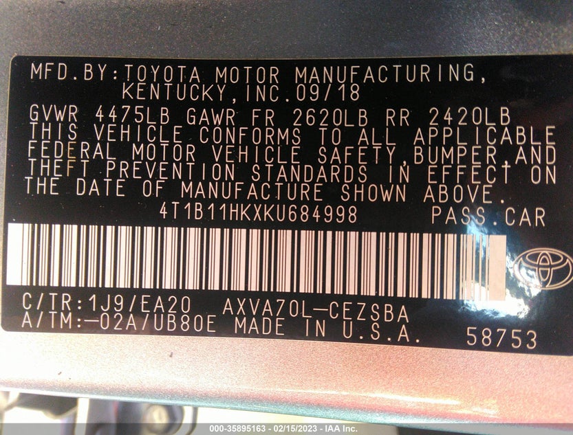 4T1B11HKXKU684998