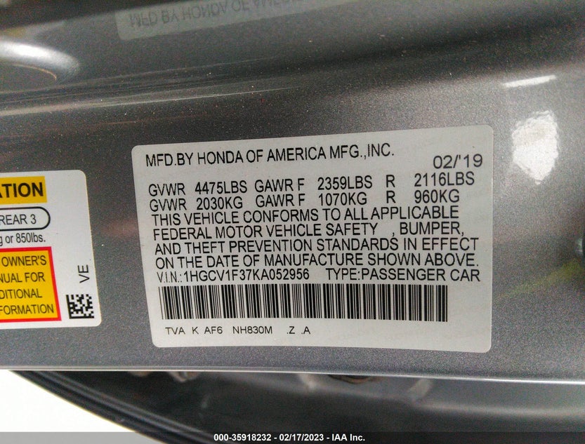 1HGCV1F37KA052956