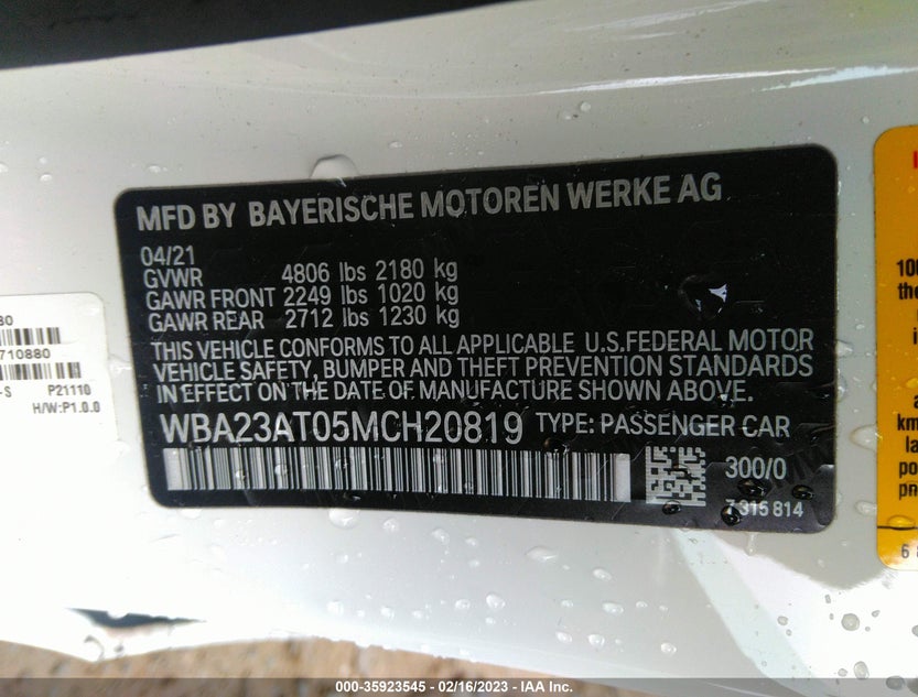 WBA23AT05MCH20819