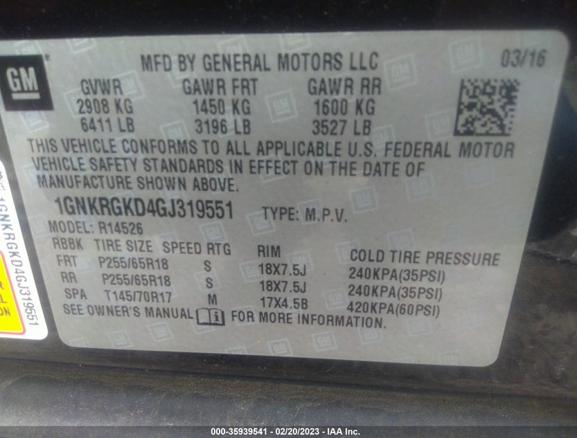 1GNKRGKD4GJ319551