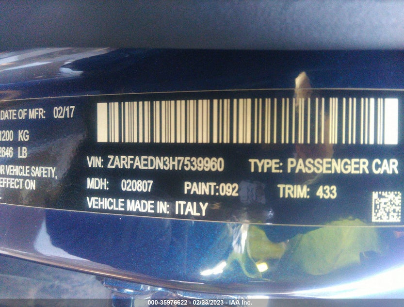 ZARFAEDN3H7539960