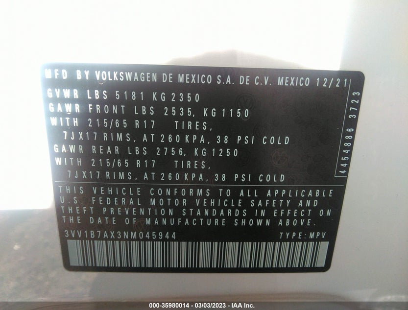 3VV1B7AX3NM045944