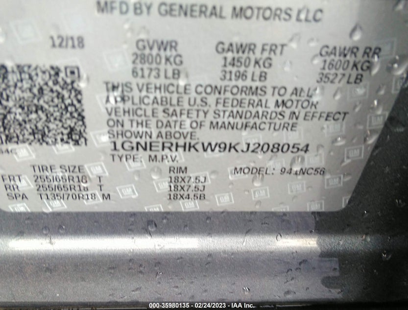 1GNERHKW9KJ208054