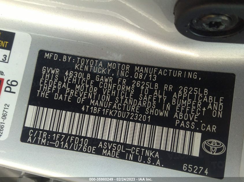 4T1BF1FK7DU723201 2013 Toyota Camry Le