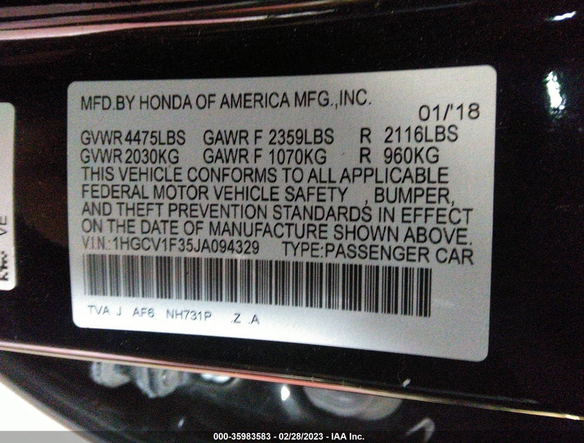 1HGCV1F35JA094329