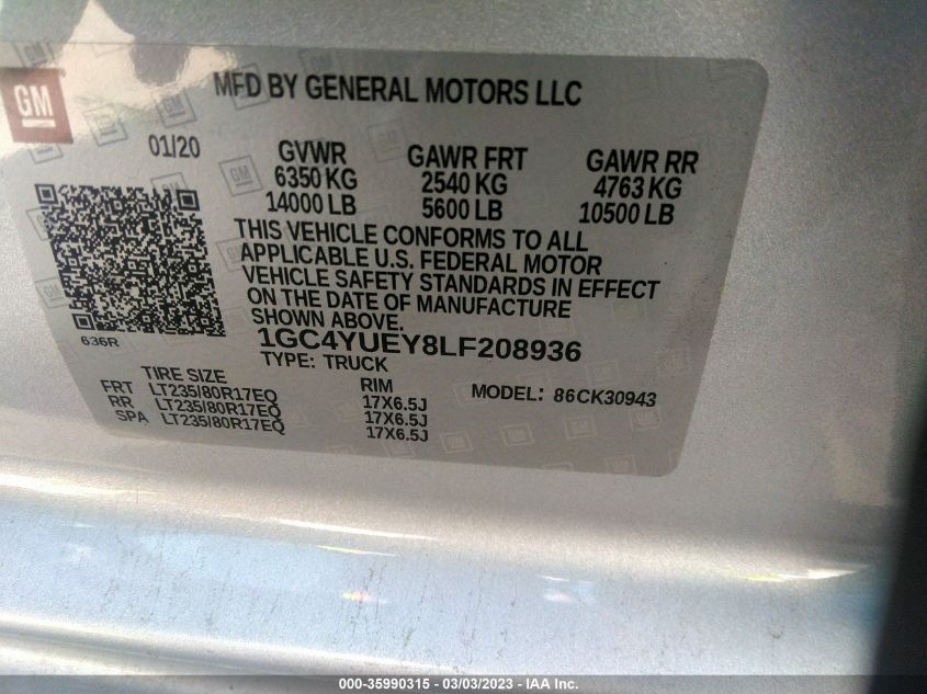 2020 Chevrolet Silverado - 1GC4YUEY8LF208936