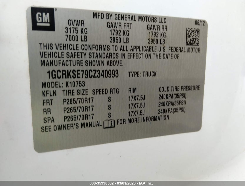 1GCRKSE79CZ340993