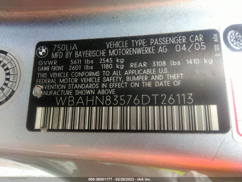 WBAHN83576DT26113 2006 BMW 750Li