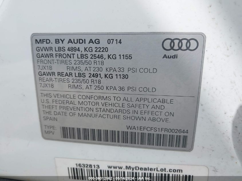 WA1EFCFS1FR002644 2015 Audi Q3 2.0T Premium Plus