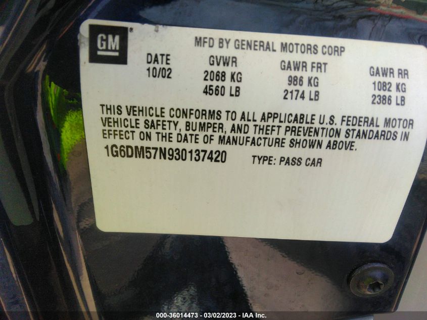 2003 Cadillac Cts VIN: 1G6DM57N930137420 Lot: 36014473