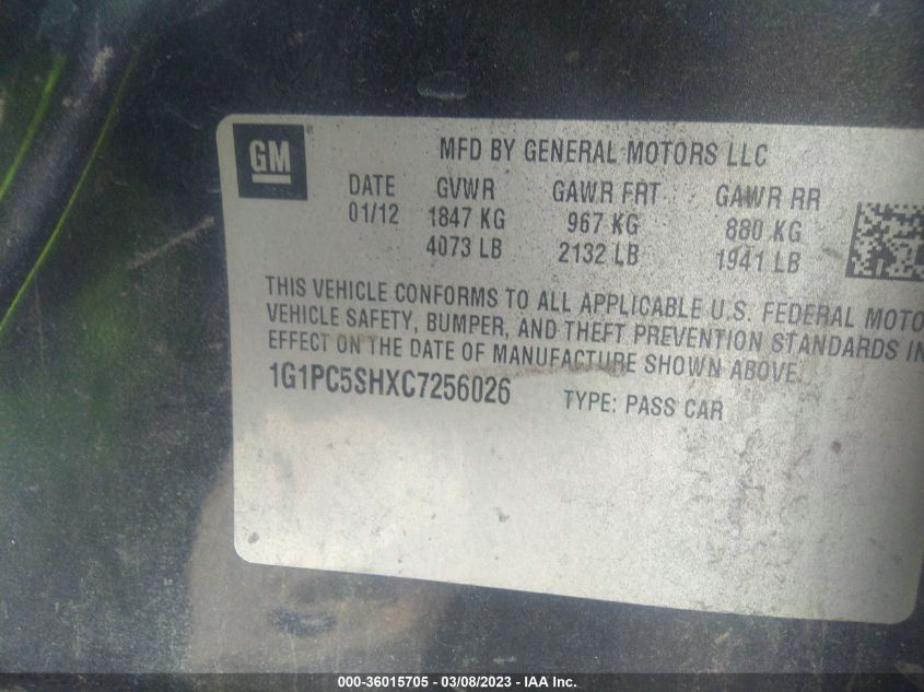 1G1PC5SHXC7256026 2012 Chevrolet Cruze Ls