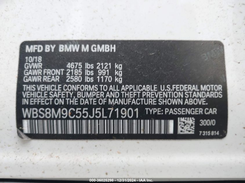 VIN WBS8M9C55J5L71901 2018 BMW M3, CS no.9