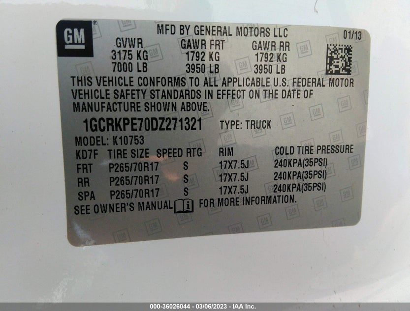 1GCRKPE70DZ271321
