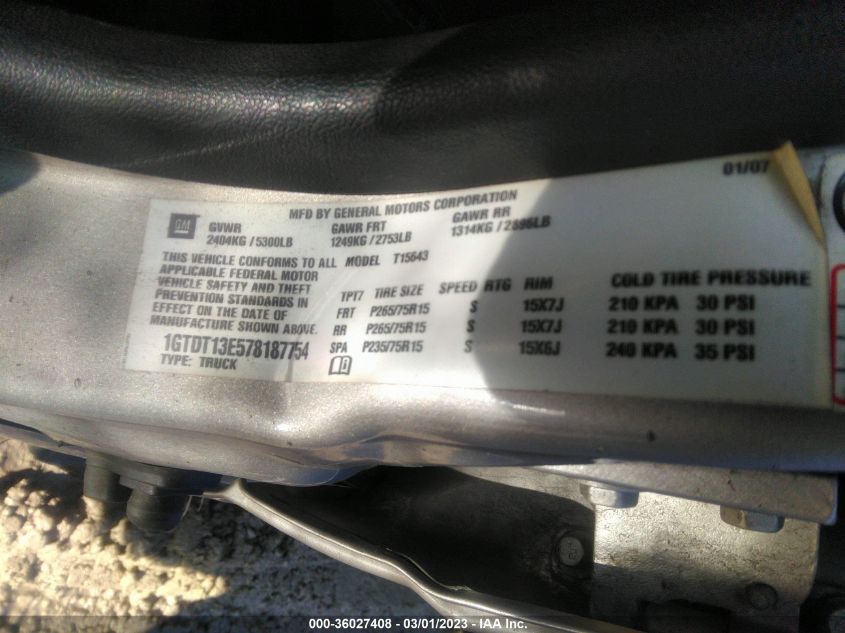 1GTDT13E578187754 2007 GMC Canyon Sle2