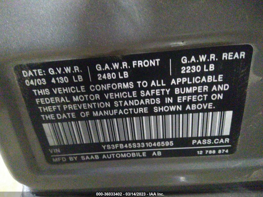 YS3FB49S931004278 2003 Saab 9-3 Linear